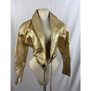 Michelle Julene Couture Gold Leather Western Jacket Beaded OOAK S